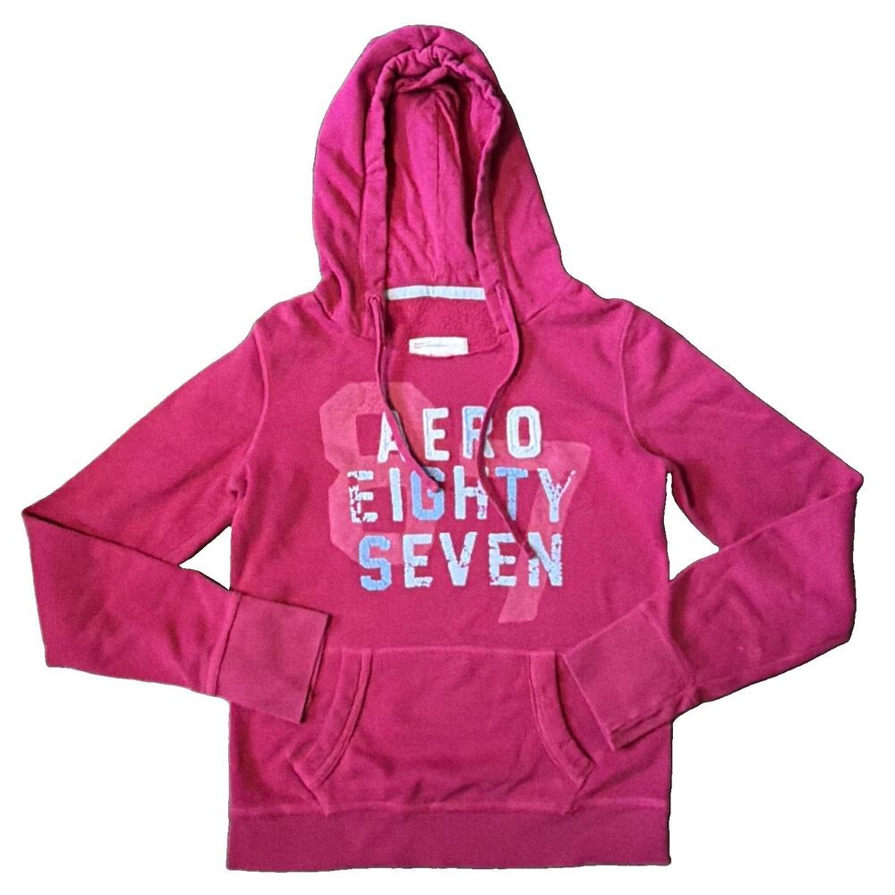 Y2K Aeropostale Sz M Pink Hoodie Aero 87 Embroidered Graphic Preppy Fitted Mall